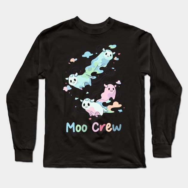 Adorable Ghost Cow Shirt, Moo Crew T-Shirt, Spooky Farm Animals Top, Funny Halloween Apparel, Farmers Haunted Gift Long Sleeve T-Shirt by Indigo Lake